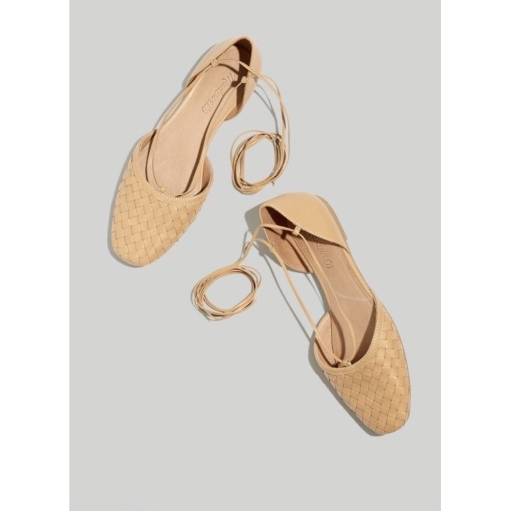 New Madewell The Celina Lace-Up Flat in Woven Leather Size 11 Tan Earthern Sand